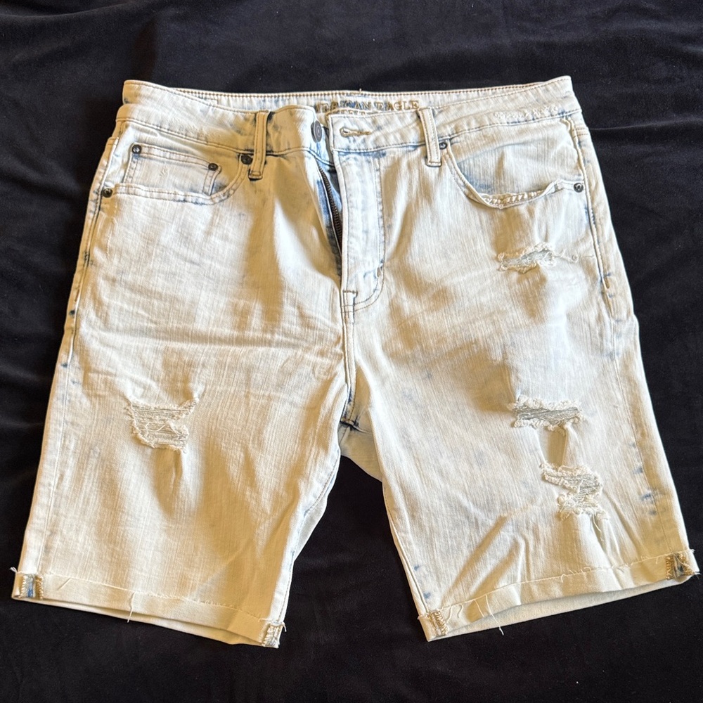 American Eagle Outfitters Light Blue Distressed Jean Shorts